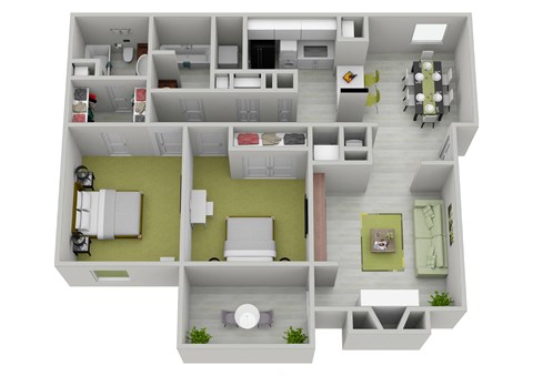 Floor plan for 2 beds, 2 baths, 1190 sqft
